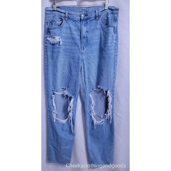 American Eagle Highest Rise Baggy Straight Distressed Jeans‎ Women's size 16 R - Picture 2 of 11